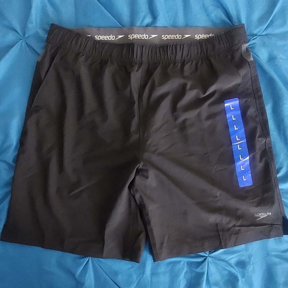 Speedo Black Swim Trunks with Blue Detail